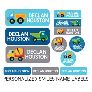 Boy Name Labels, School Supply Stickers, Daycare Labels Pack, Truck Name Labels, Waterproof, Dishwasher Safe, Clothing Tags, skinny labels