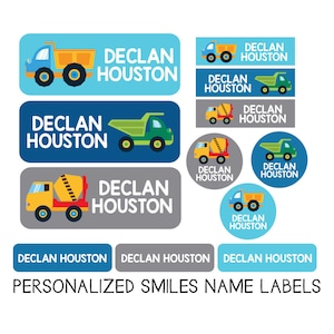 Boy Name Labels, School Supply Stickers, Daycare Labels Pack, Truck Name Labels, Waterproof, Dishwasher Safe, Clothing Tags, skinny labels