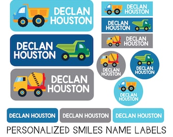 Boy Name Labels, School Supply Stickers, Daycare Labels Pack, Truck Name Labels, Waterproof, Dishwasher Safe, Clothing Tags, skinny labels