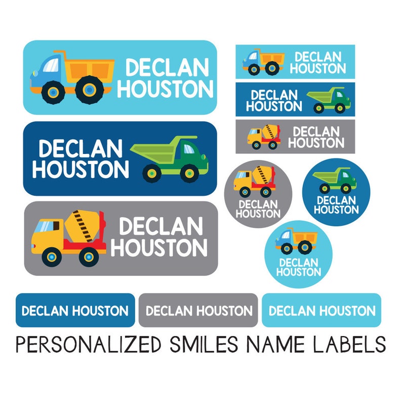 Boy Name Labels, School Supply Stickers, Daycare Labels Pack, Truck Name Labels, Waterproof, Dishwasher Safe, Clothing Tags, skinny labels 