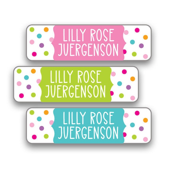 Mini Name Labels, Waterproof Personalized Skinny Stickers, Polka Dot Name  Labels for Kids, School Supply Labels 