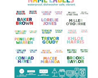Daycare Labels, School Supply Stickers, Personalized Custom Waterproof Vinyl Decals that are Dishwasher Safe, Colorful Vibrant Name Labels