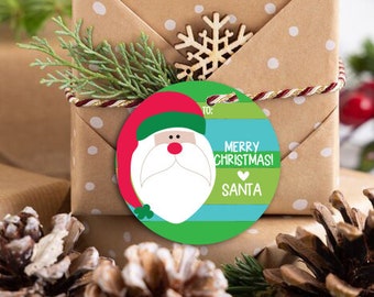 Santa Gift Stickers, Santa Claus Stickers, Personalized Stickers for Christmas, Custom Holiday Gift Tags, 12 Round Stickers