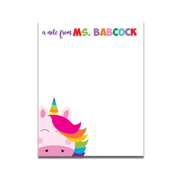 Unicorn Teacher Notepad, Personalized Teacher Gift, Christmas Gift for Teacher, Custom Name Gift for Teacher, Teacher Stationery, Notes