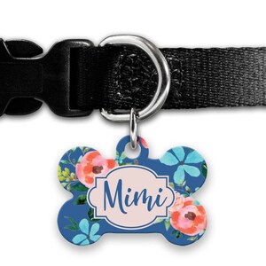 Personalized Dog Tag, Floral Pet ID Tag for Girls