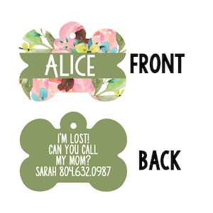 Custom Pet ID Tag for Girls, I&#39;m Lost Dog Tag, Dog Gift Under 10, Floral Dog ID Name Tag, Engraved Dog Tag