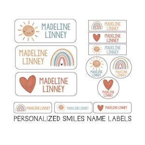 Name Labels Variety Pack | Rainbow Hearts Name Labels | Skinny Labels, Iron on Labels, Waterproof Decals for School, Daycare and Camp