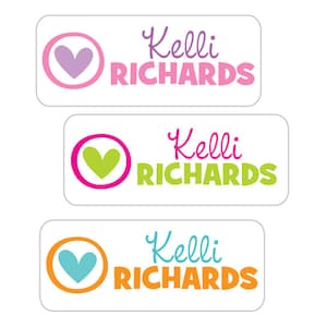 Custom Name Labels for School Supplies, Daycare Items, Camp Belongings | 30 Cute Heart Design Stickers for Girls that are Waterproof
