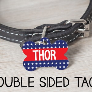 Custom Dog Tag | Fourth of July Dog Bone Tag for Dogs | Patriotic Pet Id Tag | American Flag