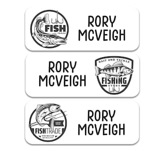 Fishing Name Labels | 30 Personalized Daycare Stickers | School Supply Labels | Vintage Fishing Theme | Boys Custom Labels | Kids Name Label