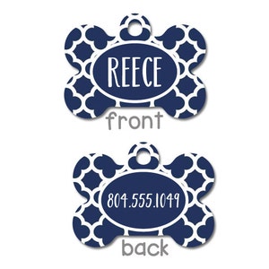 Pet Tag for Dogs - Customized Pet Tag - Custom Pet Tag - Dog Pet Tag - Navy Blue & White Personalized Dog Tag