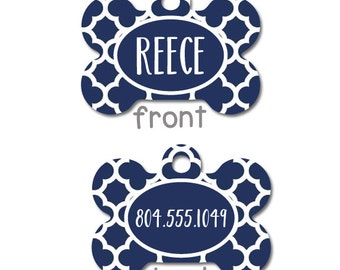 Pet Tag for Dogs - Customized Pet Tag - Custom Pet Tag - Dog Pet Tag - Navy Blue & White Personalized Dog Tag