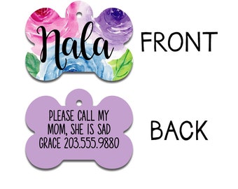 Floral Dog Tag for Girl, Ugly Crying Tag, Personlized Pet Id Tag, Girl Dog Tag, Watercolor Flowers Dog Tag