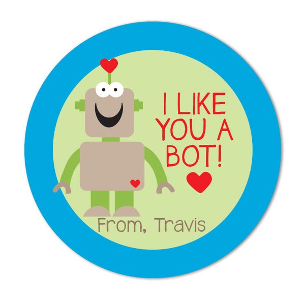 Robot Valentine Treat Bag Favor Stickers, Personalized Valentine Day Stickers, I Like you a Bot, Boys Valentine Stickers for school