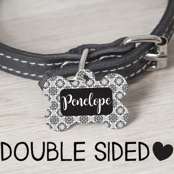 Personalized Dog Name Tag - Dog ID Tag - Custom Dog Collar Tag - Dog Tag- Black Damask -Preppy Elegant Fun - Mom is Ugly Crying