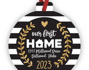 Housewarming Gift New Home Ornament Christmas Ornament First Home Realtor Gifts for Clients New Home Housewarming Black and Gold