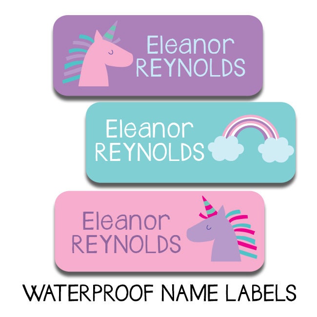 Unicorn Name Labels, Waterproof Labels, Personalized Back to School S…