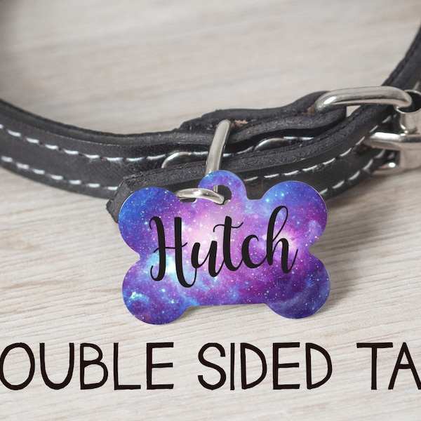 Custom Name Dog Tag for Dogs, Personalized Identification Tag for Dog Collar, Durable Space Galaxy Tags that are Double Sided for Pups