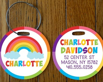 Kids Bag Tags, Personalized luggage Tag, Camp bag tag, Rainbow Design, Girls Bag Tag