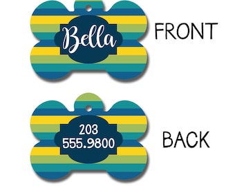 Cute Dog Tag, Custom Pet Id Tag, Stripes, Personalized Dog Tag