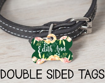 Personalized Floral Dog ID Tag for Girls | Flower Pet Tag | Spring Dog Tag | Watercolor tag