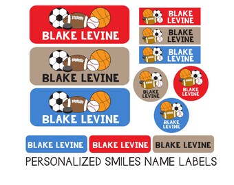 Sports Daycare Name Labels, School Name Labels, Waterproof, Personalized, Iron On Clothing Labels, Baseball, Football, Hockey, Boy