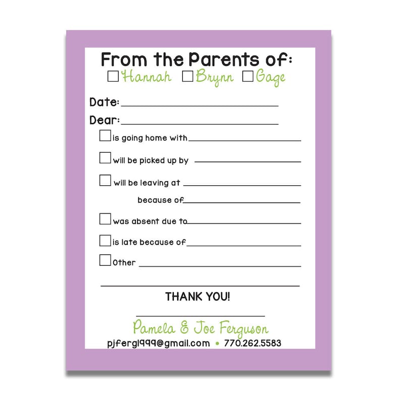 Personalized School Excuse Notepad Notes From School Teacher Etsy