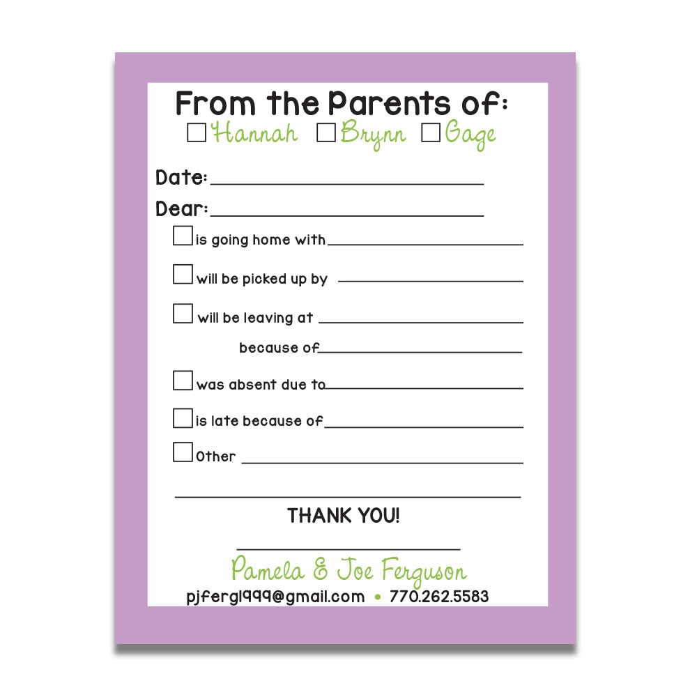 Personalized School Excuse Notepad, Notes From School, Teacher Notepad ...