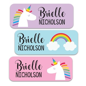 Name Labels for Girls, Unicorn Rainbow Waterproof Stickers for Daycare, Camp, School. Dishwasher Safe, Baby Bottle Labels