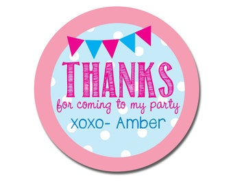 Birthday Stickers, Thank You for Coming to my Party, Party Gift Favor Tags, Girl Birthday Labels