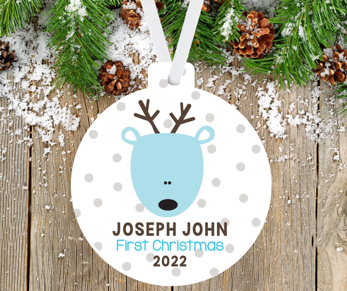 Baby Boy Christmas Ornament 2022 | Baby Deer Keepsake | Reindeer Name Ornament | Newborn Baby Boy Christmas Tree Ornament Personalized
