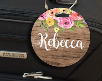 Floral Luggage Tag, Luggage Tag, Custom Luggage Tag, Personalized Luggage Tag, Bag Tag, Kids Luggage Tag, Bride Gift, rustic