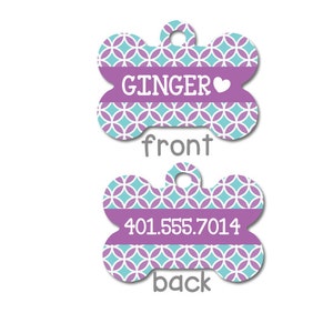 Personalized Pet ID Tag - Personalized Pet Tag - Custom Pet ID Tag -  Dog Name Tag - Dog ID Tag - Dog Collar Name Tag - Purple Teal