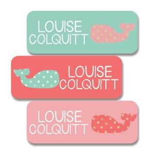 Preppy Whale Waterproof Name Labels for girls, Dishwasher Safe, Daycare, Camp and Back to School Stickers, 30 Custom Name Labels for Girls