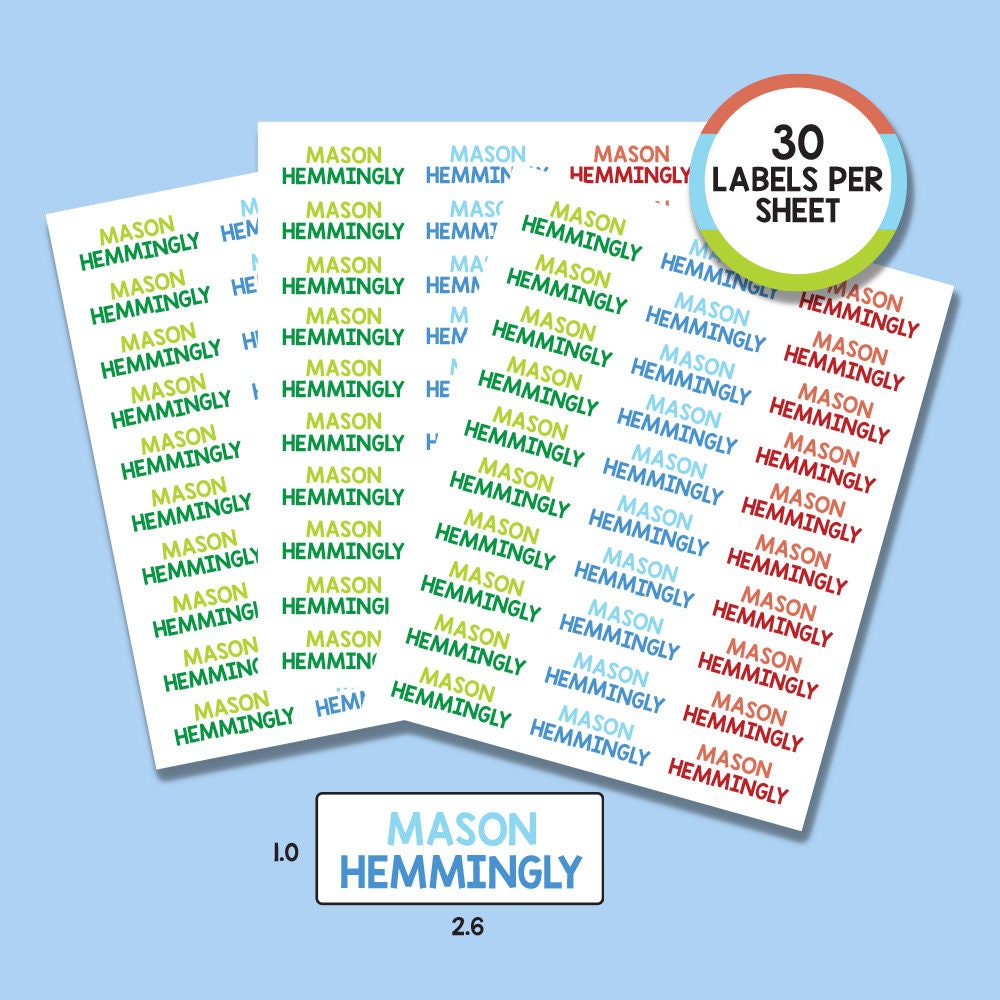Etiquetas personalizadas para niños (120 etiquetas, 2.3 x 0.4 pulgadas),  calcomanías impermeables con nombre para marcar suministros escolares