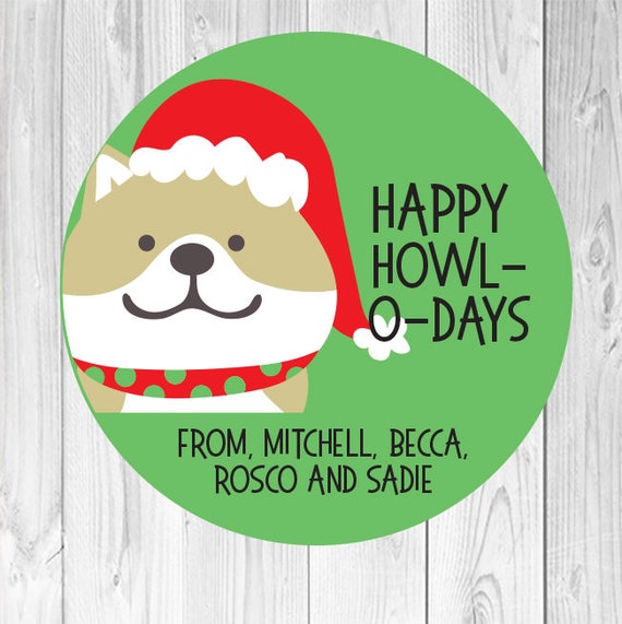 Christmas Stickers Personalized Gift Labels Shiba Inu Puppy Stickers Holiday Gift Stickers Round Holiday Labels