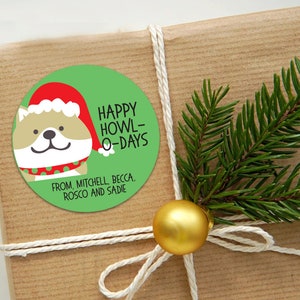 Christmas Dog Stickers | 30 Personalized Holiday Round Labels for Gifts, Christmas Cards and Baked Goods