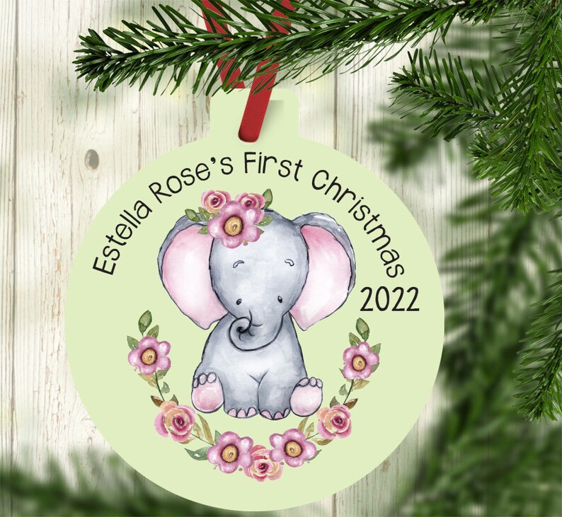 Baby's First Christmas Ornament, Personalized Baby's Christmas Ornament, Elephant Baby Ornament, New baby gift, baby girl Ornament green