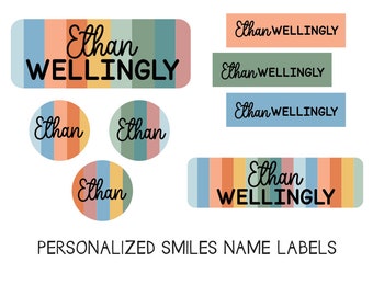 Variety Pack Name Labels | Personalized School Name Labels, Waterproof, Iron On Labels, Daycare Stickers, Round Labels, Skinny Crayon Labels