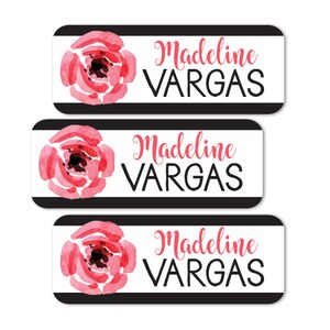 Camp Name Labels, School Stickers, Personalized Waterproof Labels School, Black and White Floral, Girls Dishwasher Safe Labels