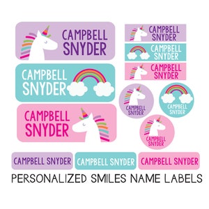 Unicorn School Name Labels | Personalized Waterproof Daycare and Camp Stickers | Iron On Clothing labels | Dishwasher Safe