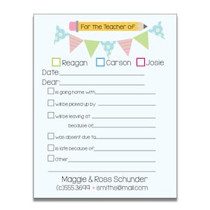 For the Teacher Of Notepad | School Excuse Notepad | Student Parent Check Box Pad | Back to School