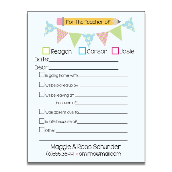 For the Teacher Of Notepad | School Excuse Notepad | Student Parent Check Box Pad | Back to School