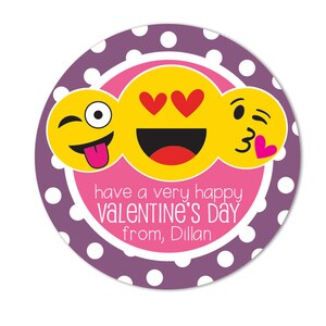 Emoji Valentine Day stickers, Classroom Valentine&#39;s Personalized Gift Stickers, Emoji Heart, Emoji Kiss, Valentine Day Favors