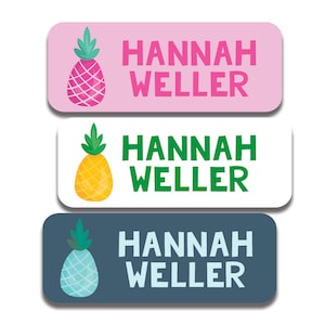 Daycare Name Stickers | Custom School Supply Labels | 30 Waterproof Pineapple Designed Labels for Kids in School, Camp and Daycare| Washable