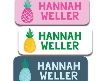 Daycare Name Stickers | Custom School Supply Labels | 30 Waterproof Pineapple Designed Labels for Kids in School, Camp and Daycare| Washable