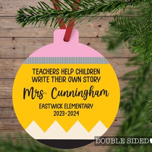 Personalized Teacher Ornament 2023 | Pencil Ornament for Teacher Gift | Custom Teacher Christmas Ornament | Double Sided Aluminum Ornament
