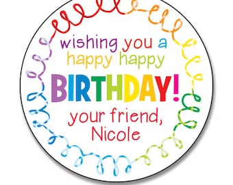 Personalized Rainbow Gift Sticker, Birthday Labels, Birthday Birthday Favor Stickers, Round Stickers