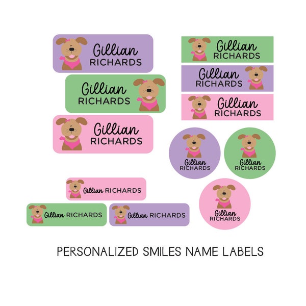 Name Labels Variety Pack | Puppy Dog Name Labels | Skinny Labels, Iron on Labels, Waterproof Decals for School, Daycare and Camp