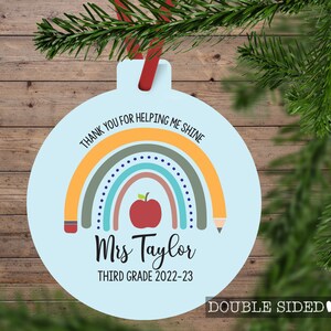 Teacher Ornament, Personalized Teacher Christmas Ornament, Rainbow Teacher Custom Ornament, Teacher Christmas Gift, Custom Teacher Ornament